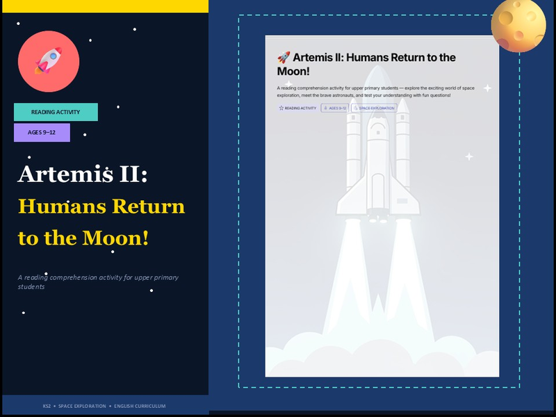Artemis II Moon Mission – Reading Comprehension Activity | Ages 9–12 | Space Exploration KS2