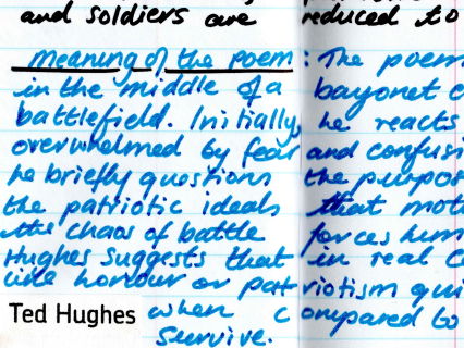 Bayonet Charge by Ted Hughes: Annotated Model [2xA3] Power and Conflict Poetry for Grades 7-9