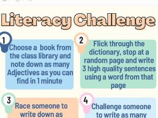 Literacy Challenges Independent Fast Finisher Poster Display