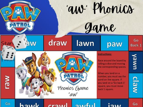 Paw Patrol 'aw' Phonics Game