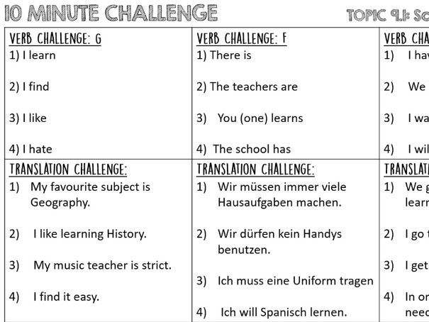 German 10 Minute Challenge Theme 3: Study and Employment