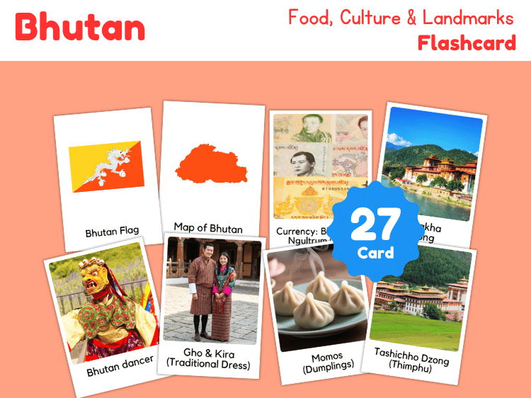 Bhutan Geography Flashcards | 27 Printable Country Study Cards