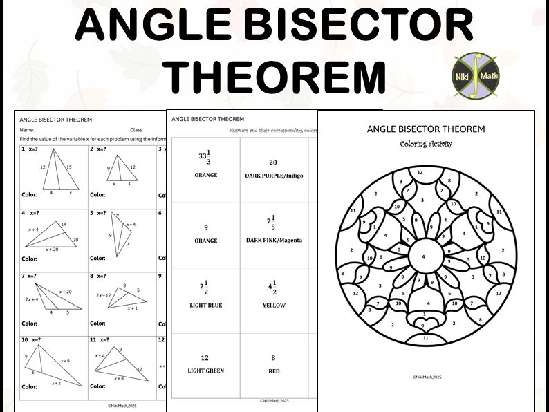 Angle Bisector Theorem - Coloring Activity/Color by Code