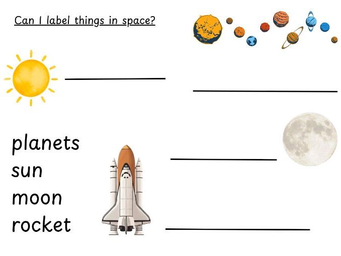 Space themed labelling sheets differentiated.