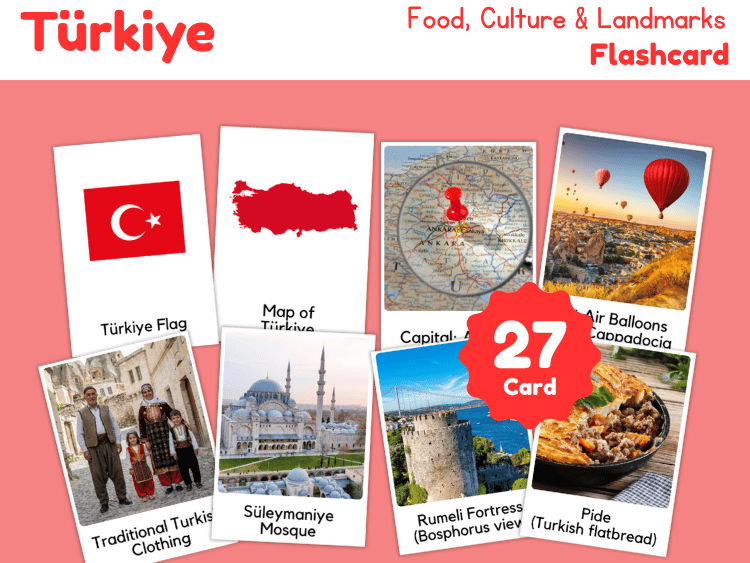 Turkey Geography Flashcards | 27 Printable Country Study Cards