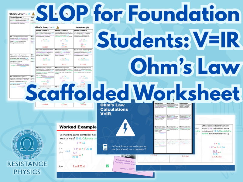 Ohm's Law, V=IR - Foundation GCSE Calculations Worksheet