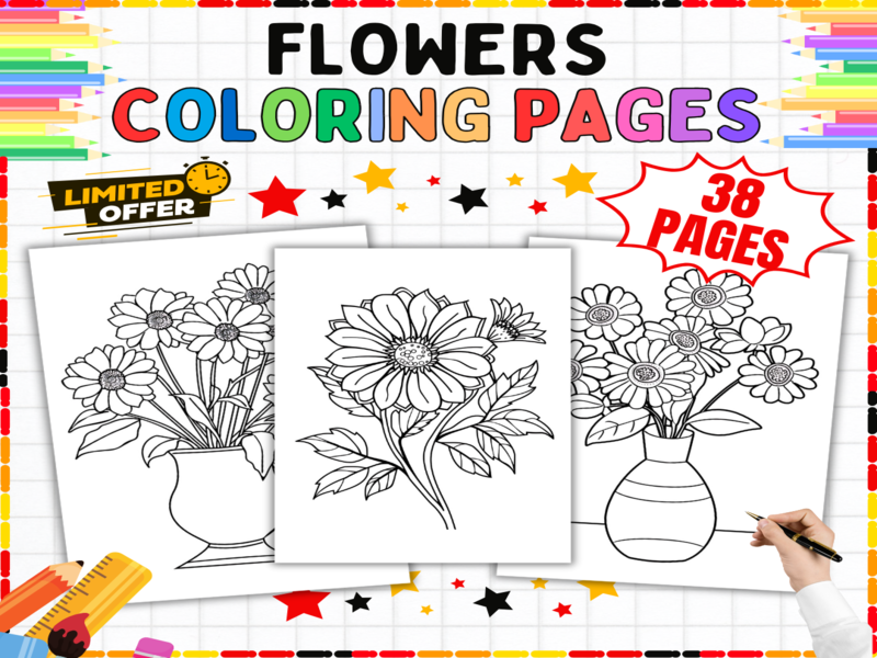 Flowers Colouring Pages | 38 Beautiful Botanical Printable Worksheets for Kids Creative Art Time