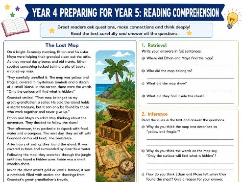 Year 4 to Year 5 Reading Comprehension Worksheet | End of Year Reading Revision |