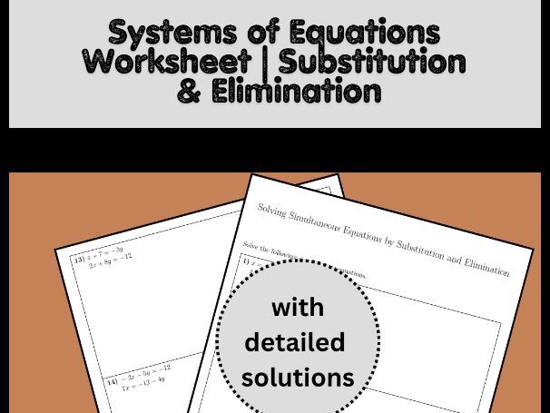 Systems of Equations Worksheet | Substitution & Elimination