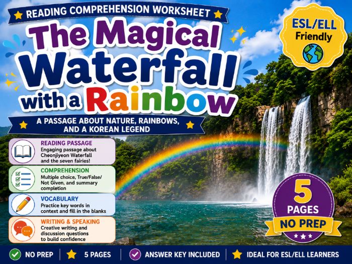 Jeju Waterfall Rainbow ESL Reading Worksheet
