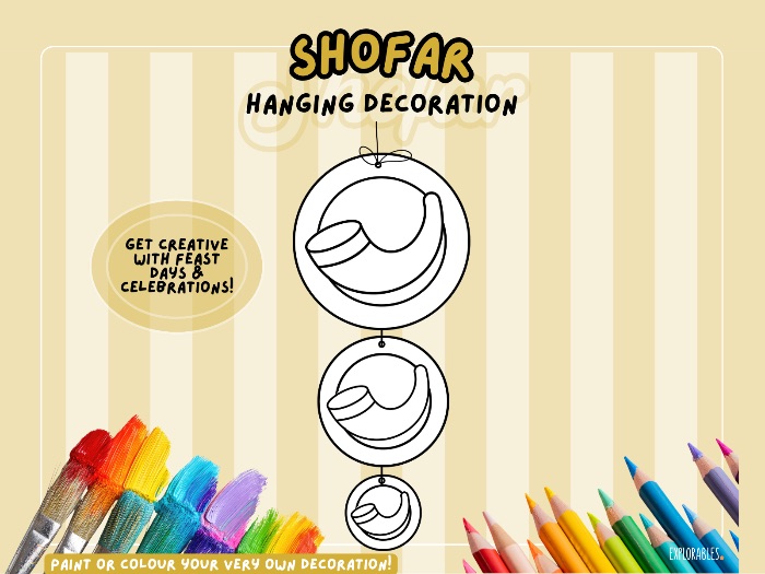 Shofar Hanging Decoration Trumpets Rams Horn Printable Colour In Paint Creative