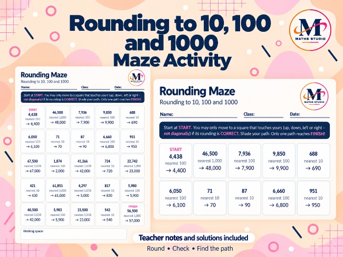Rounding 10, 100 & 1000 | Maze Activity