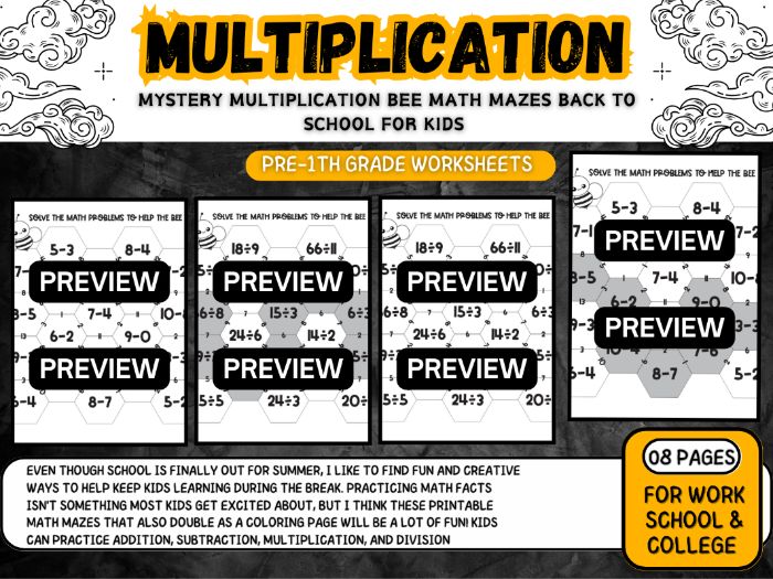 MYSTERY MULTIPLICATION Bee MathMazes