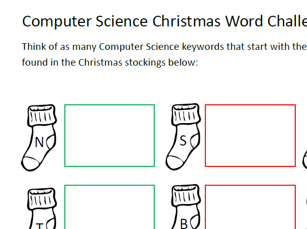 Computer Science Christmas Worksheet - Keywords