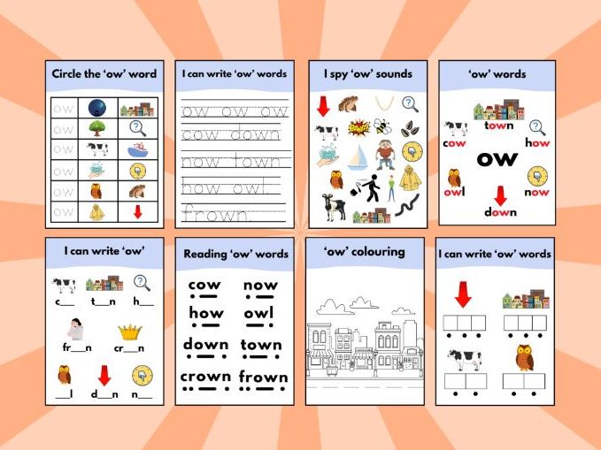 'ow' as cow Phonics Sound Workbook – Early Reading & Writing Activities