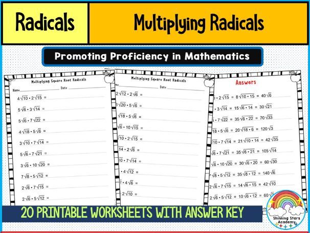 Multiplying Radicals Worksheets | Simplifying Radical Expressions | Algebra Practice Activities