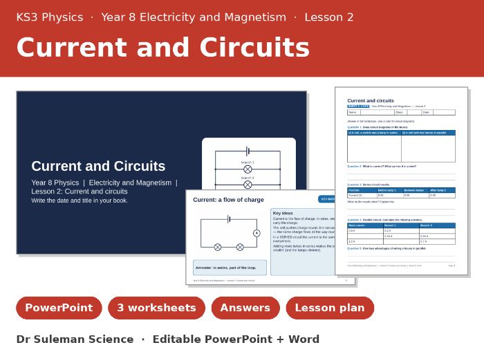 KS3 Current and Circuits Lesson | Year 8 Physics + Worksheets