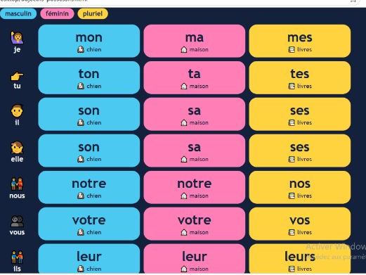 French Possessive Adjectives – Games