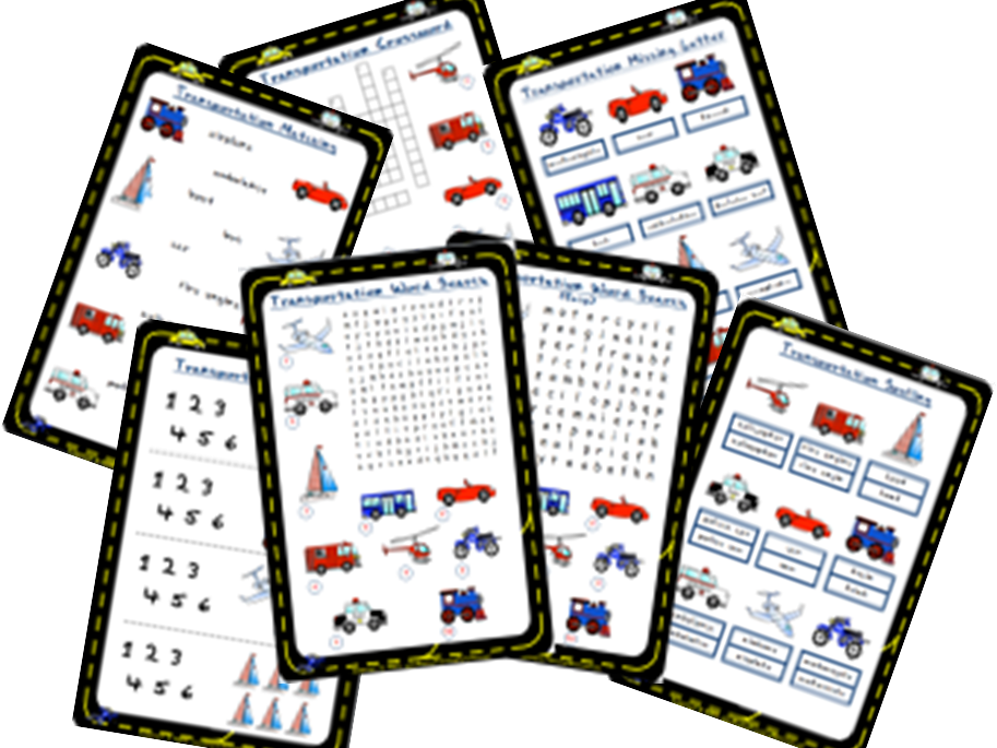 Transportation Worksheets | Word Search, Crossword, Matching and more