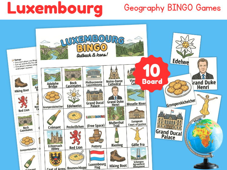 Luxembourg Geography Bingo Game | Country Study Printable
