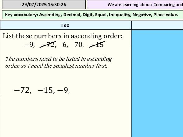 Comparing and Ordering Directed Numbers - Full Lesson