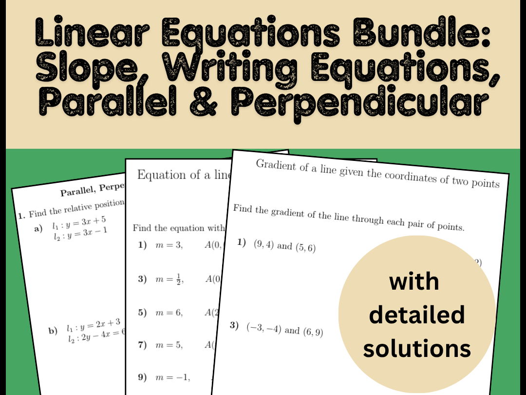 Linear Equations Bundle: Slope, Writing Equations, Parallel & Perpendicular