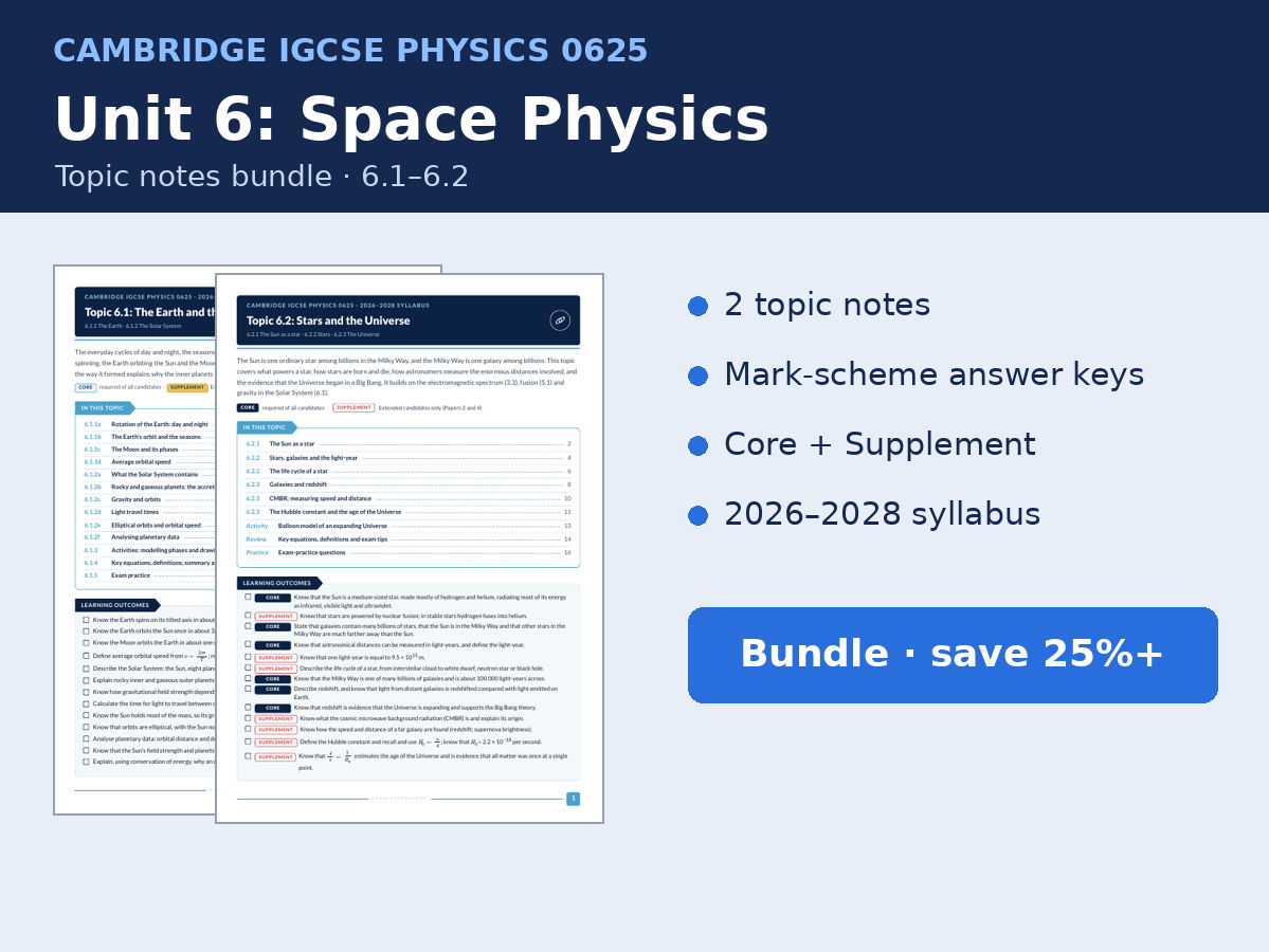 IGCSE Physics 0625 Unit 6 Space Physics Notes Bundle