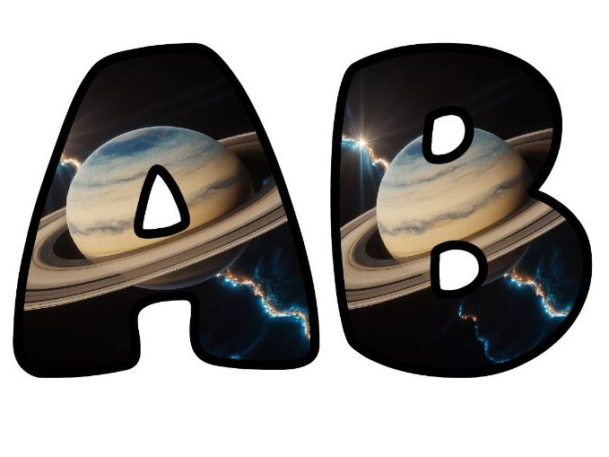 Planet Saturn AI 3D Art Classroom Display | Lettering Set | Upper & Lowercase, 0-9 and Signs