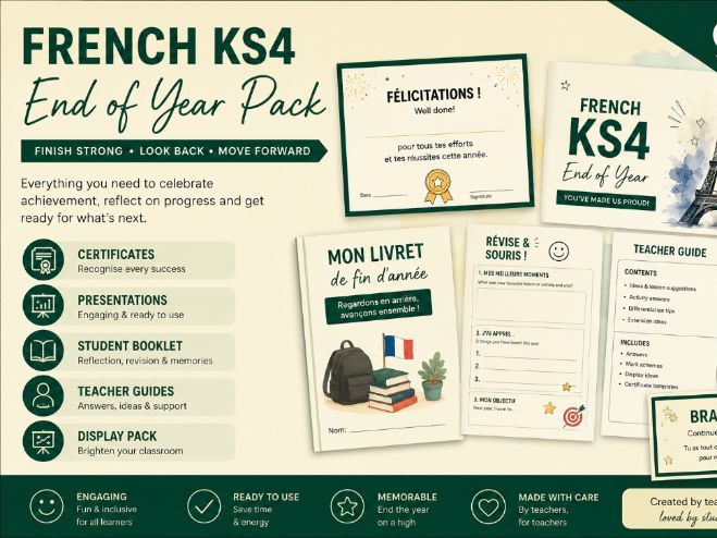 French KS4 End of Year Pack | GCSE French Revision | Student Booklet, Presentation, Certificates