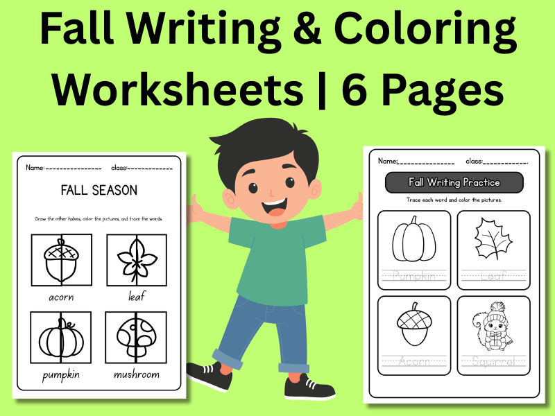 Fall Writing & Coloring Worksheets | 6 Pages