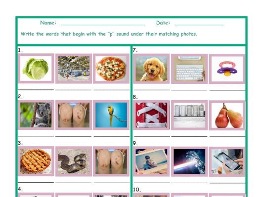 Phonics P Sound Photo Worksheet