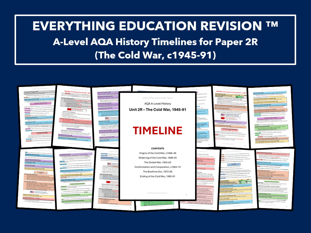 *RESOURCE BUNDLE* A-Level AQA History Revision Timelines for Paper 2R – The Cold War, c1945-1991