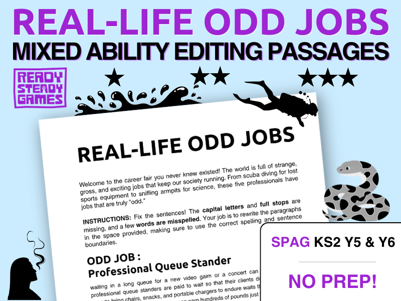 Editing Comprehension: Real-Life Odd Jobs | Differentiated SPaG KS2