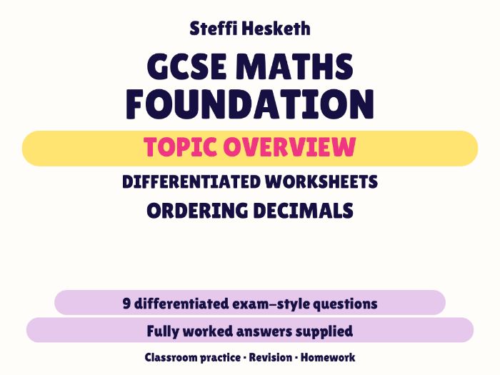 GCSE Foundation Ordering Decimals | Topic Overview Differentiated Worksheet