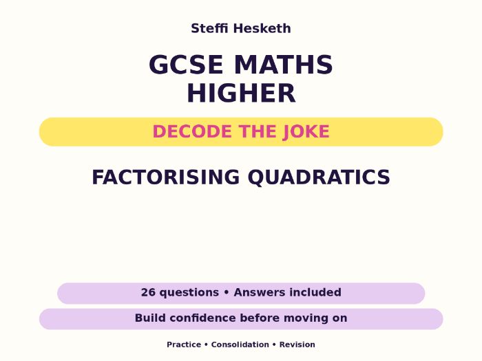 Factorising Quadratics | GCSE Decode the Joke + Answers