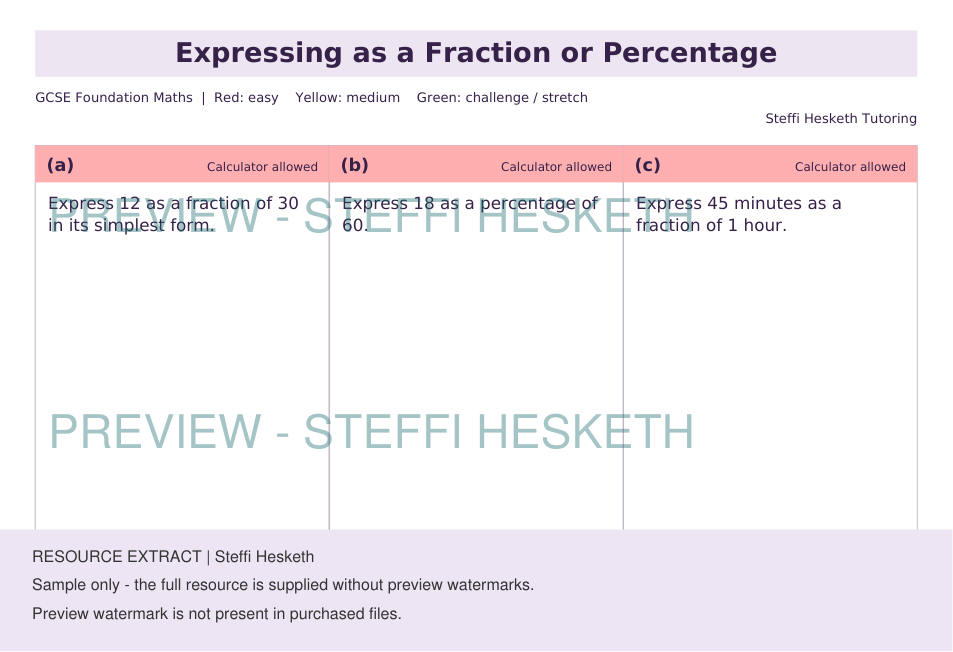 GCSE Foundation Expressing as a Fraction or Percentage | Topic Overview ...