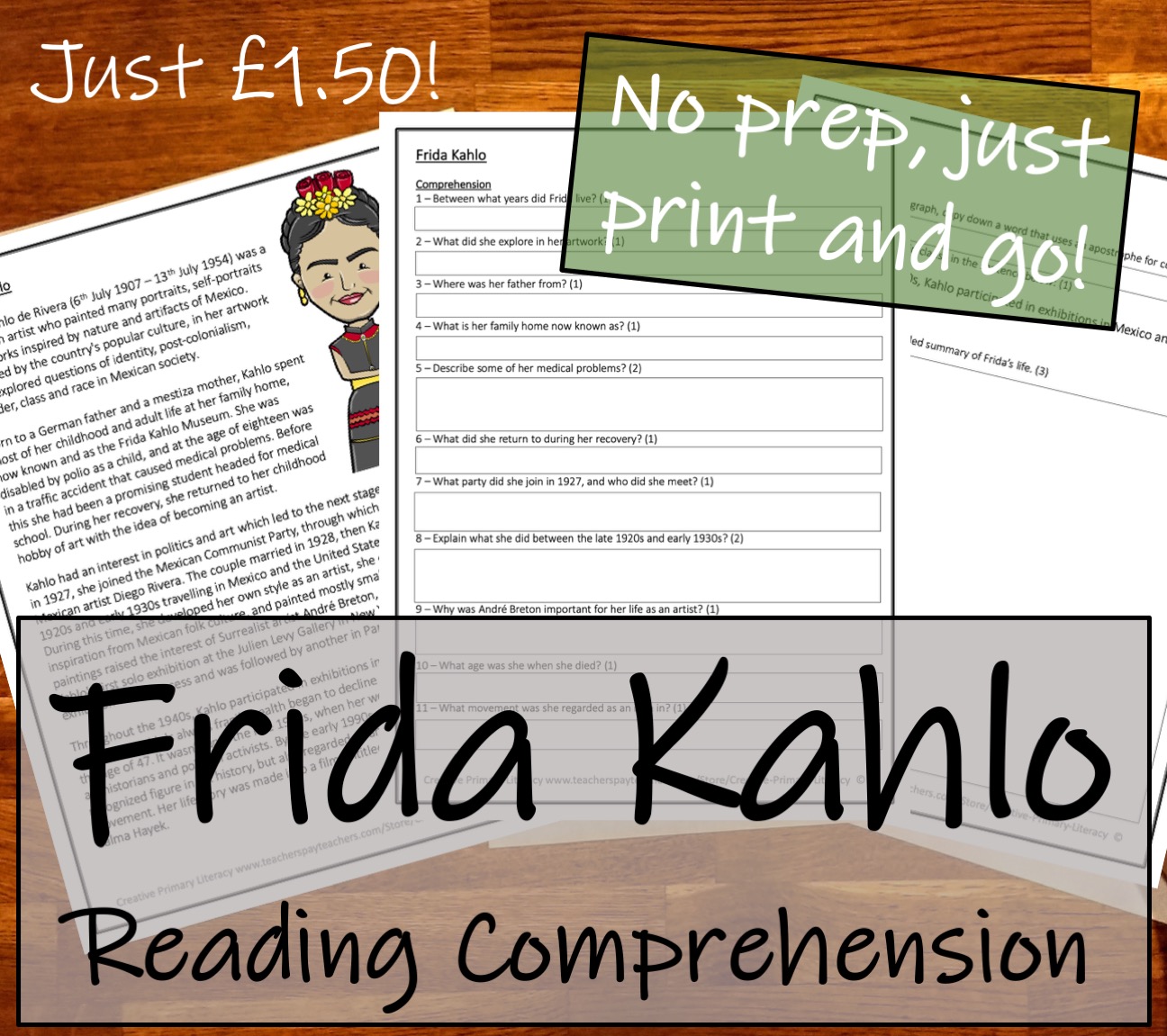 UKS2 History - Frida Kahlo Reading Comprehension Activity | Teaching