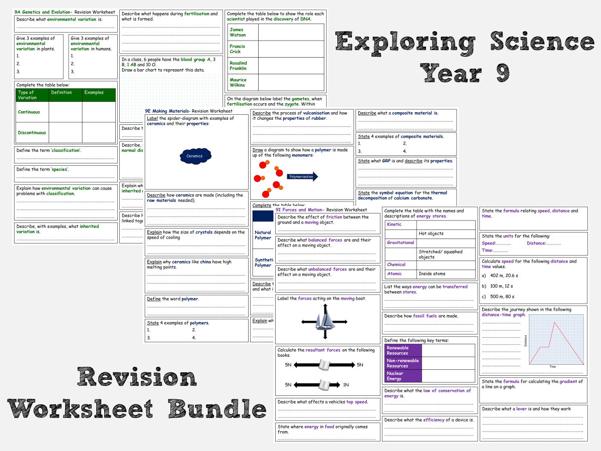 Exploring Science Year 9- Revision Worksheets