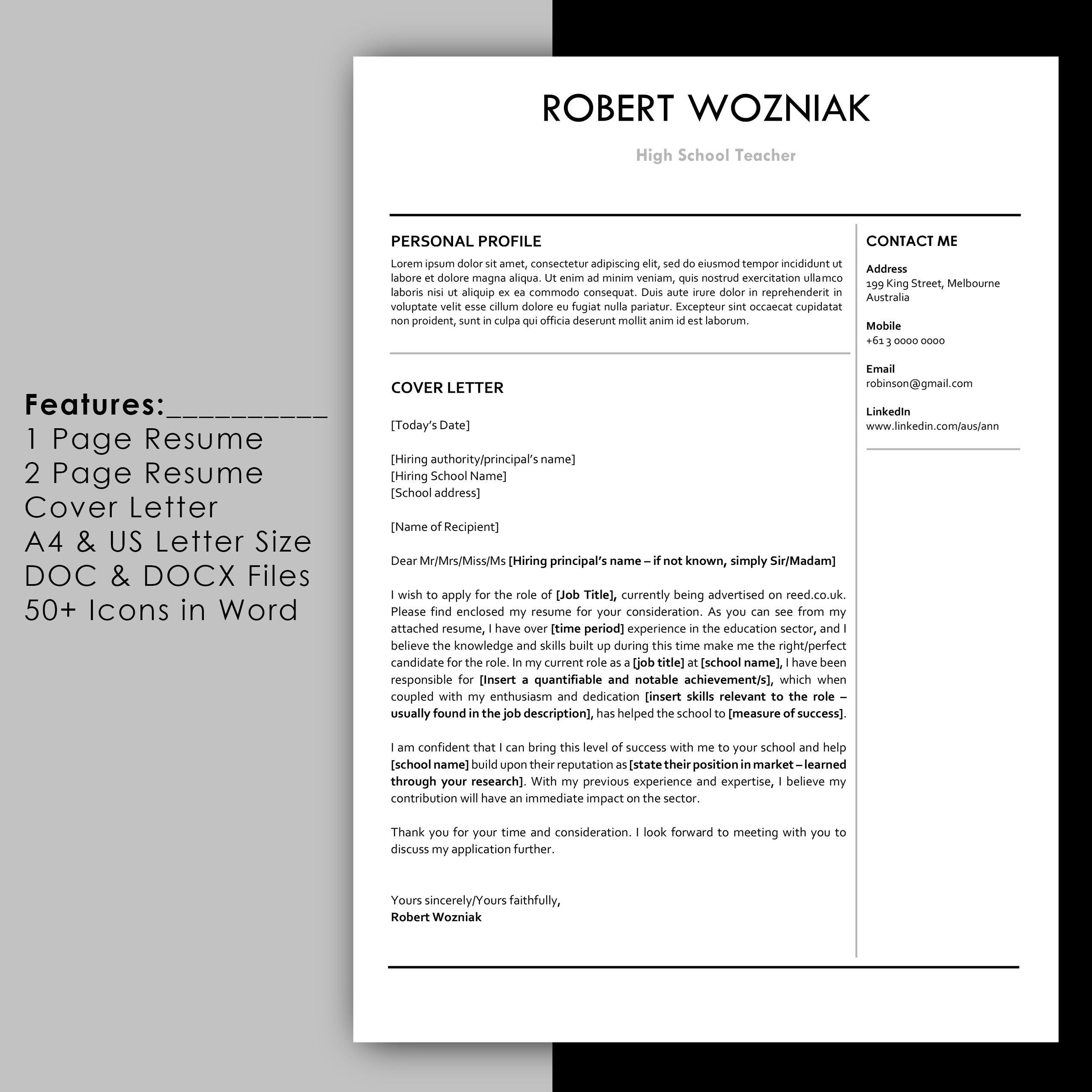 Simple Teacher Resume Template With Cover Letter And Reference Page Teaching Resources