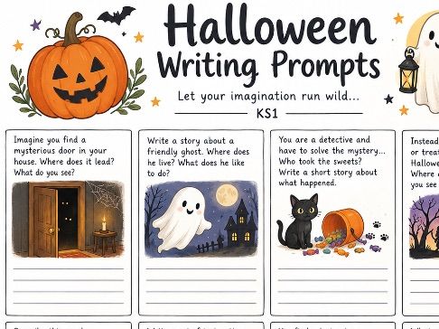 Halloween Writing Prompts Worksheet | KS1 English | Creative Writing Activity