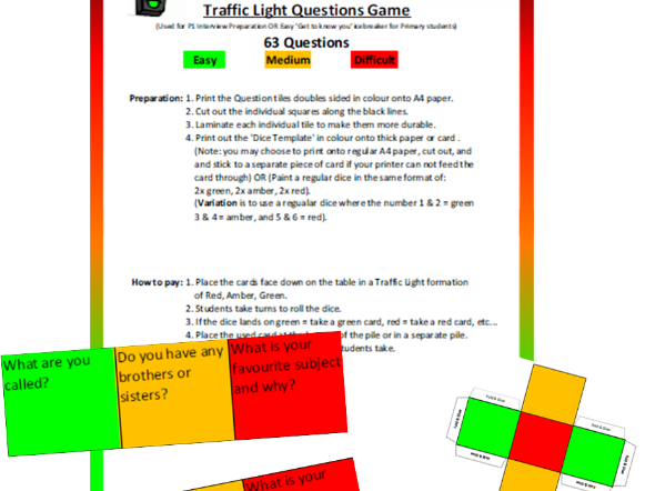 Traffic Light Questions Game - Talking Activity/Primary Interview Preparation
