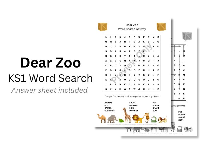 Dear Zoo KS1 Word Search Activity