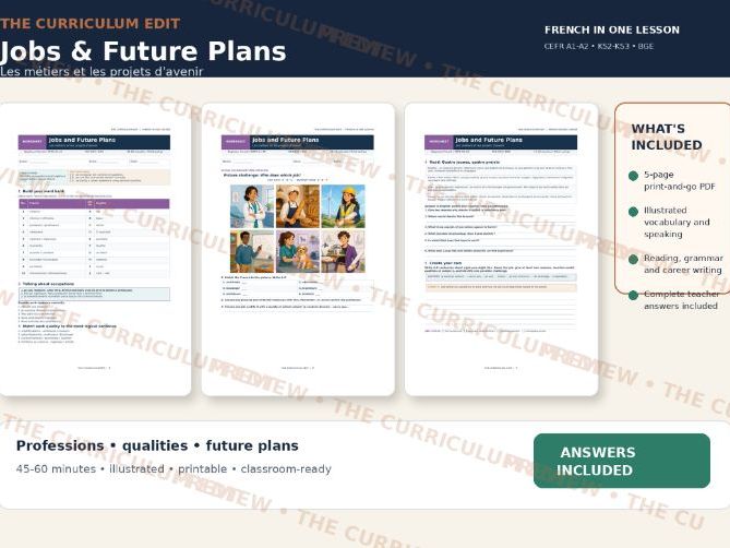 French Jobs and Future Plans Illustrated Worksheet | A1–A2 | Answers Included