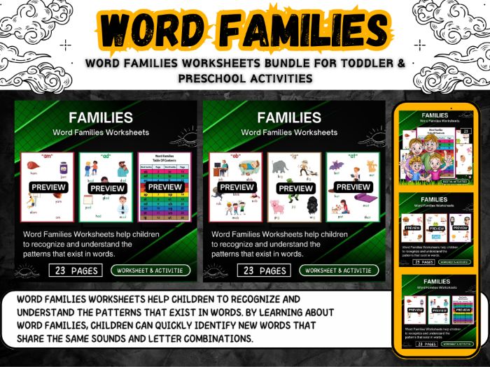 Word Families Worksheets back to school activity for kids