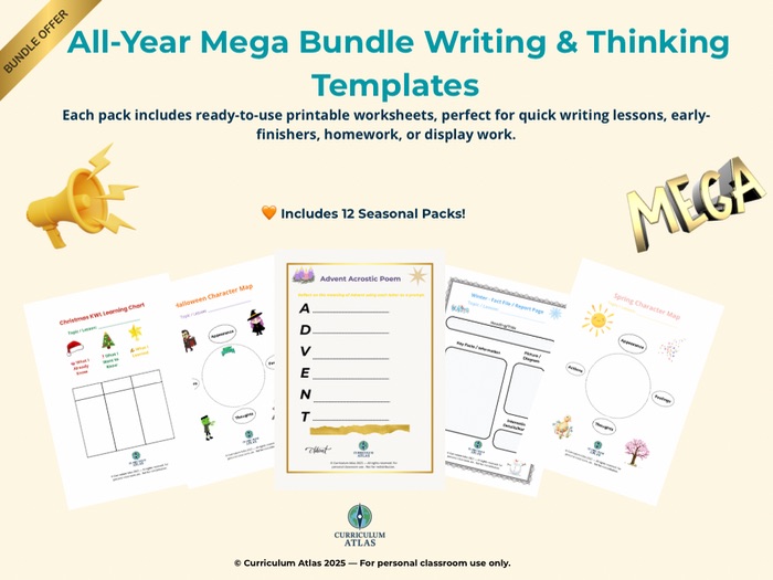 All-Year Mega Bundle – Writing & Thinking Templates (12 Seasonal Literacy Packs)