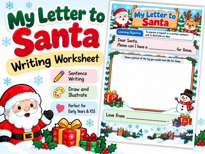 My Letter to Santa Christmas Writing Worksheet | Early Years & KS1