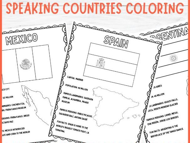 Flags of Spanish speaking countries map coloring pages | Hispanic heritage month