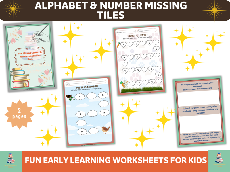 Alphabet and Number Missing Tiles | Fun Early Learning Worksheets for Kids