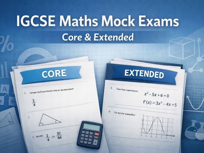 IGCSE Maths Exam Papers (OxfordAQA) Core & Extended + Mark Schemes + Learning Objectives (Year 11)