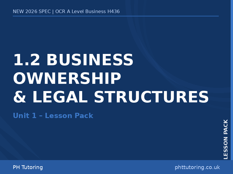 NEW 2026 OCR A Level Business H436 – 1.2 Business Ownership & Legal Structures – LESSON PACK